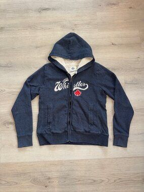 Campus Crew Canada Whistler Navy Blue Sherpa Lined Zip Up Hoodie Size M